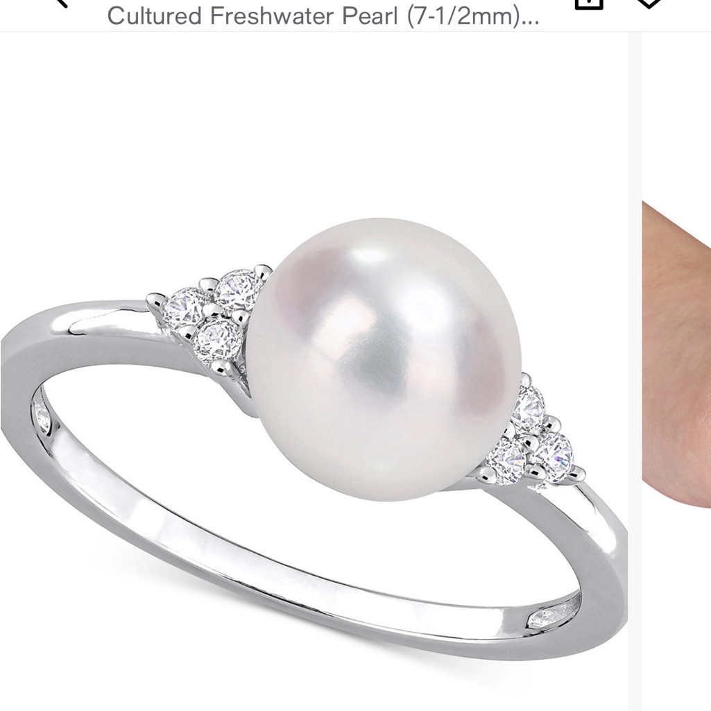 Macy's Silver Ring With Pearl And Crystal Accents